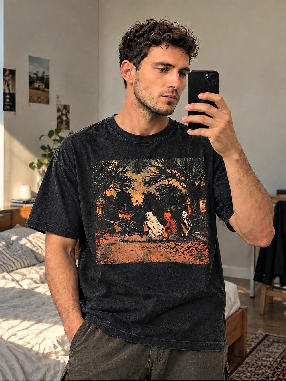 Halloween Trick or Treat Costume Graphic Tee Gildan Reprint – Black
